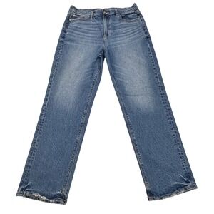 American Eagle Super High Rise Jeans Womens 14 16 Distressed Denim Straight Leg